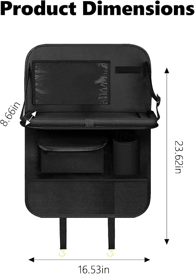 2PCS Car Backseat Organizer with 10" Tablet Holder, Waterproof Oxford Fabric Auto Back Seat Protector Kick Mat, Multi-Pocket Back Seat Organizer Storage, Travel Car Accessories (With Tray)