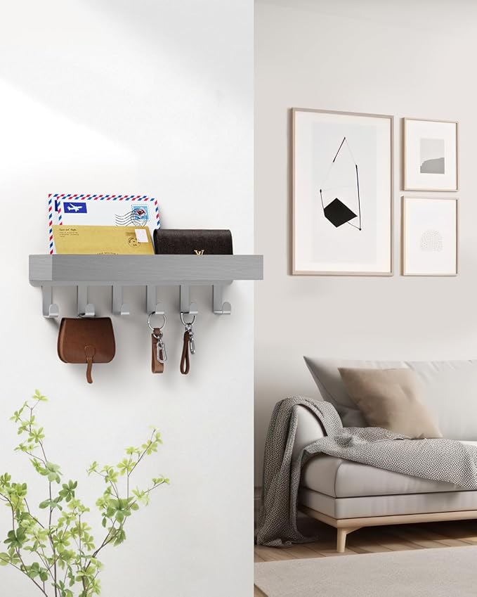 Key Holder Wall Mount Adhesive Magnetic - Hanging Key Hooks with Mail Organizer Tray for Wallet House Accessories - Keys Hang