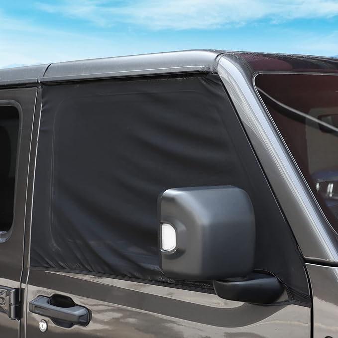 Front Window Sun Shade Covers Elasticized Breathable Mesh Car Side Window Screens Net UV Protection Sunshade for Jeep Wrangler TJ JK JL & Gladiator JT 1997-2024,2PCS