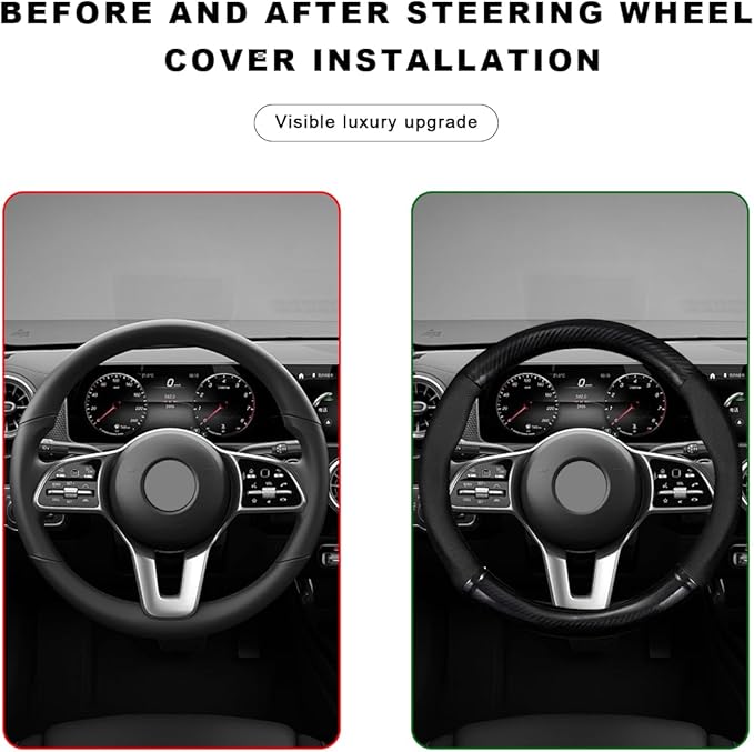 Car Breathable Steering Wheel Cover, Carbon Fiber Wear-Resistant Steering Wheel Protector for Comfy Grip, Universal Non-Slip 