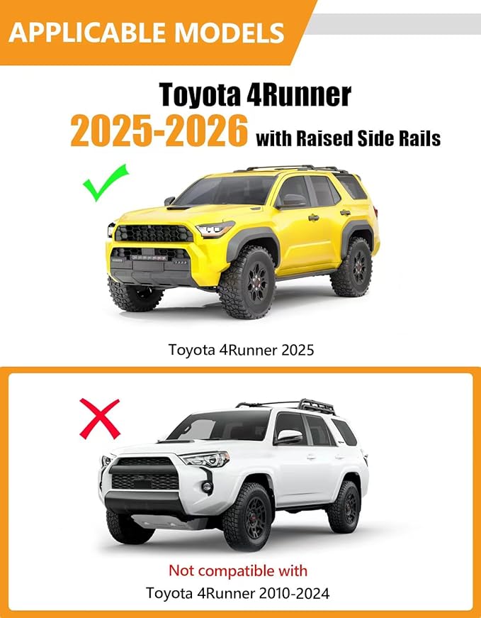 KINGGERI 300LBS Lockable Roof Rack Cross Bars Compatible with Toyota 4Runner 2025 2026 with Raised Side Rails, Aluminum Roof Rails Crossbars Rooftop Cargo Basket Carrier Bag Luggage SUV Accessories