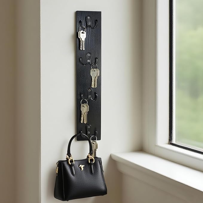 Yohsnor Vertical Key Holder Wall Mount - Stylish Home Decor for Entryway, Space-Saving Hook Rack & Organizer for Keys, Wallet