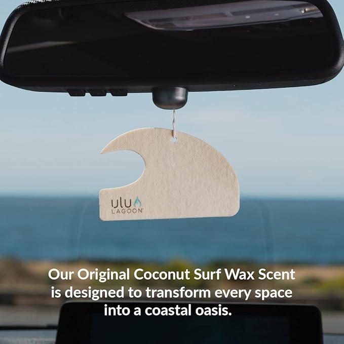ulu Lagoon Hanging Car Air Freshener | Tropical Beach Coconut Surf Wax Scent Mini Wave | Long Lasting Car Freshener, Closet a