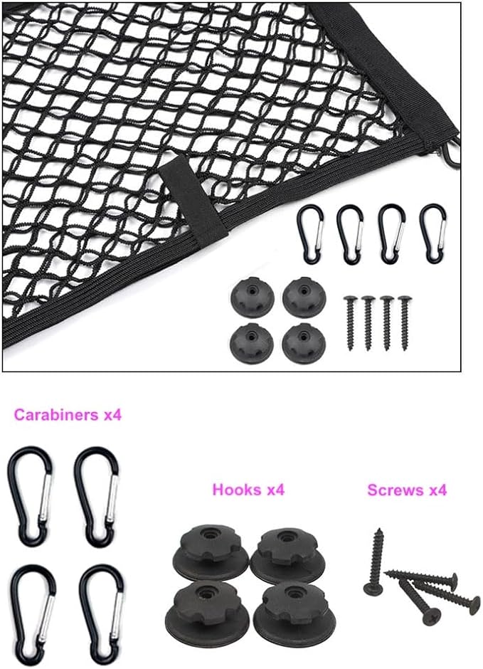 [2 Pack] JAVOedge Large Cargo Net for Car, SUV, Truck, RV, Boat – Elastic Storage Mesh Organizer with Built‑in Hooks, 8 Screws & 8 Carabiners – Heavy‑Duty Trunk Cargo Net & Vehicle Storage Bag