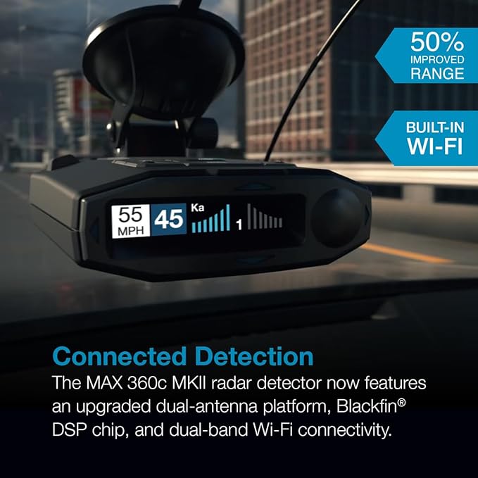Escort MAX 360c MKII Laser Radar Detector - Dual-Band Wi-Fi and Bluetooth Enabled, 360° Directional Arrows, Black & EZ Mag Mo