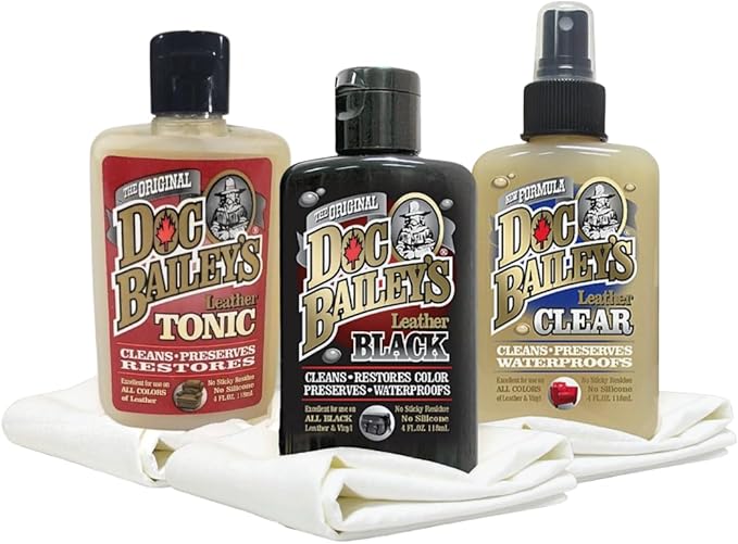 Doc Baileys All Leather Care Detail Kit (Set of 3) - Restore, Protect, and Enhance Your Leather - Leather Cleaner, Conditione