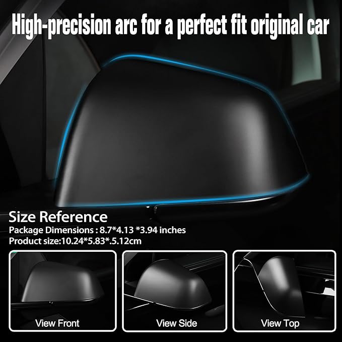Model Y Side Mirror Cover, Mirror Cap 2 PCS Matt Black Rearview Mirror Cover for Model Y (2021-2024)