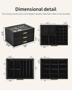 AKOZLIN Jewelry Box with Clear Lid Functional Leather Jewelry Storage Organizer Case 3 Drawers for Women Girls Necklace Ring 