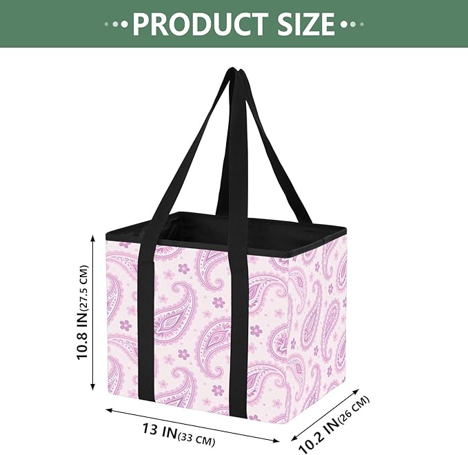 Paisley Pattern Reusable Grocery Bags Large Shopping Tote Bag with Reinforced Bottom Board, Water Resistant Foldable Storage 