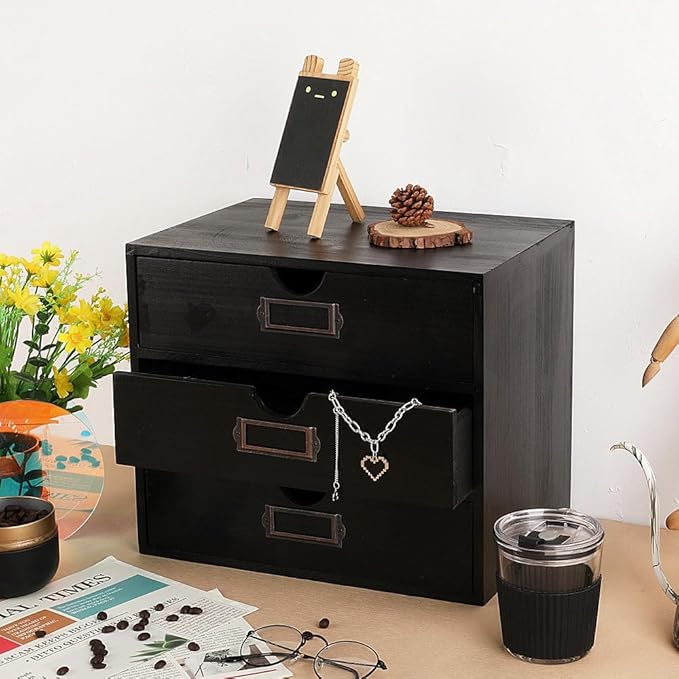 Wooden Storage Box Rustic Desktop Organizer with 3 Drawers Office Desk Accessories Shelf Large Craft Storage Containers Apoth