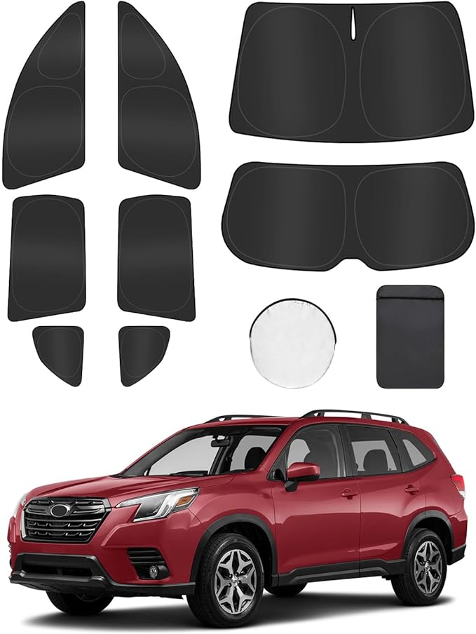 8PCS Window Shades for Forester 2019-2024 Accessories – Full Coverage Sun Shade for Side Windows, Rear Triangular & Windshield – UV Protection & Privacy for Camping, Napping, Relaxing