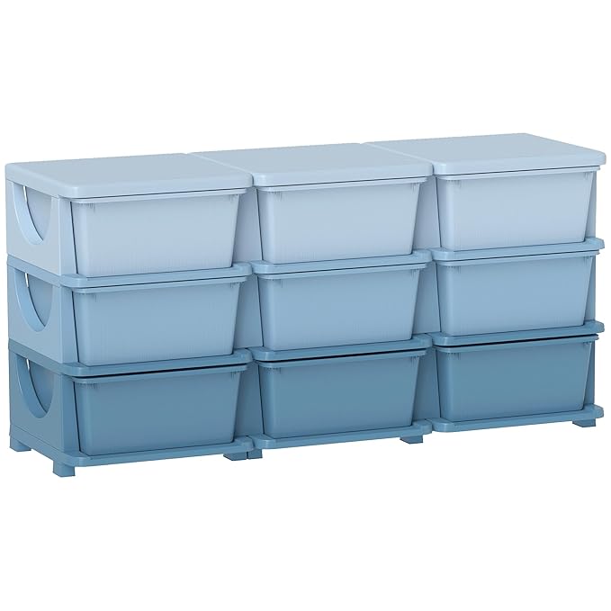 Qaba 3 Tier Kids Storage Unit, Toy Organizers and Storage with 9 Drawer Chest for Kids Bedroom Nursery Kindergarten Living Ro