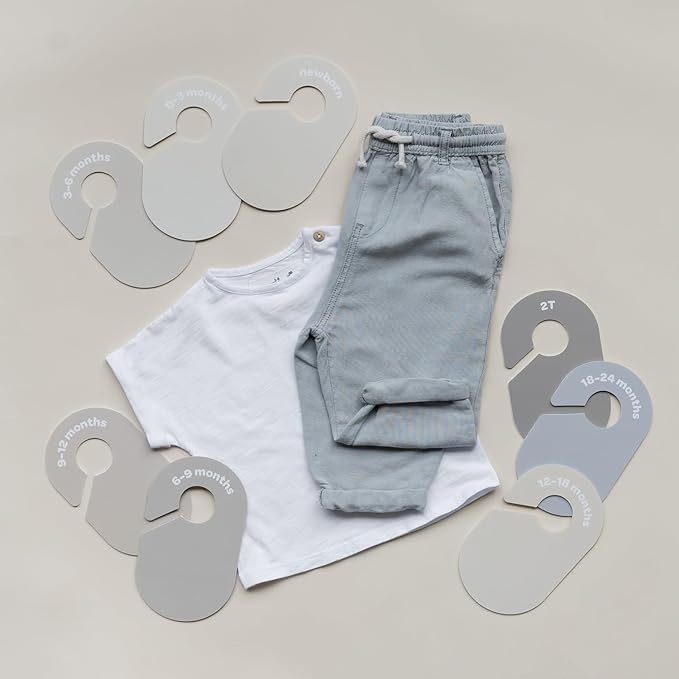 3 Sprouts Baby Closet Dividers 8-Piece Set Newborn to 2T - Double-Sided Organizer for Nursery Clothing Storage - Beige & Gray