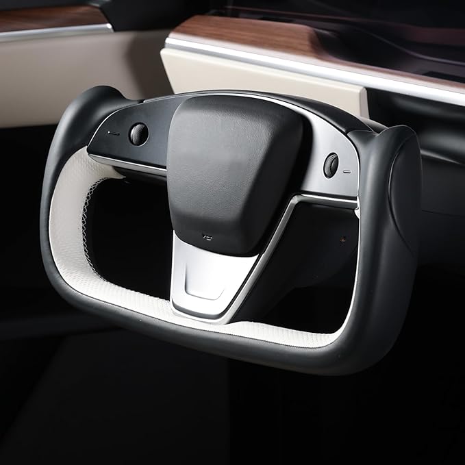 MEWANT Hand Stitched Tesla Model S Yoke Real Leather Steering Wheel Cover Wrap for Tesla Model S 2021-2023 / Model X 2021-2023 Tesla Yoke Steering Wheel Accessories(3D Style)