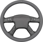 MEWANT Hand Stitched Steering Wheel Cover for Chevy Silverado 1500 2003-2006 DIY Gray Faux Leather Steering Wheel Wrap