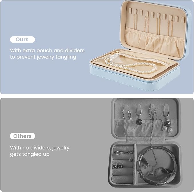 Lolalet Travel Jewelry Case for Women Girls, Travel Jewelry Organizer Box with Mirror & Clear Storage Bag, Small Portable Ear