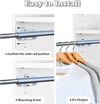 Valet Rod for Closet Pull Out, 12" Adjustable extending closet rod, Standard Retractable closet rod organization rack, Valet 