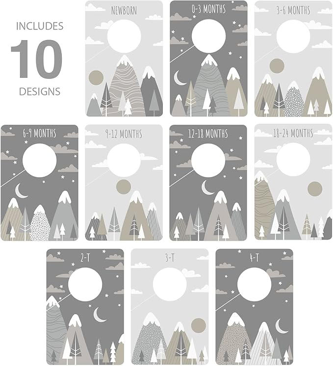 Canopy Street Gender Neutral Closet Clothing Dividers/Trendy Mountain Closet Organizer for Boy Or Girl Newborn to 4T Clothes 