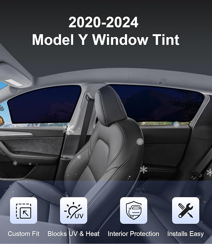 Tesla Model Y 2020-2024 Side Window Sunshade for Privacy | UV & Heat Protection, Easy Static Cling Installation | Semi-Transparent Covers for Daytime Driving | Not for 2025 2026 Juniper