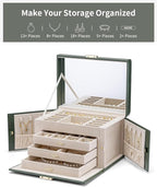 Vlando Jewelry Box for Girls, 4-Tier Jewelry Organizer with Lock, Mirror Jewelry Box for Earring, Ring, Necklace and Bracelet