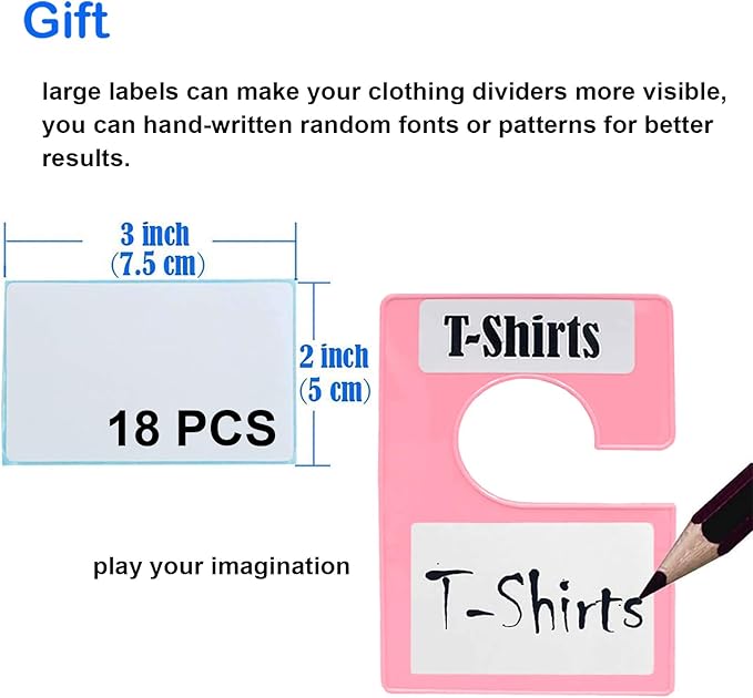 20 Pack White Clothing Rack Size Dividers Plus 45 Labels (1 Inch) and 18 Large Blank Labels, Large Rectangular Clothing Close