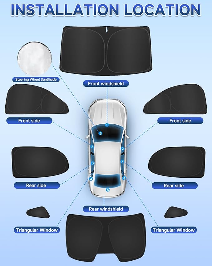 8PCS Window Shades for Honda Civic(2022-2025) Accessories – Full Coverage Sun Shade for Side Windows, Rear Triangular & Windshield – UV Protection & Privacy for Camping, Napping, Relaxing