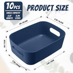 Zopeal Plastic Storage Bins 10 Pcs Blue Pantry Organizer Bins Small Baskets Storage Containers for Home Kitchen (8 x 5.7 x 3 