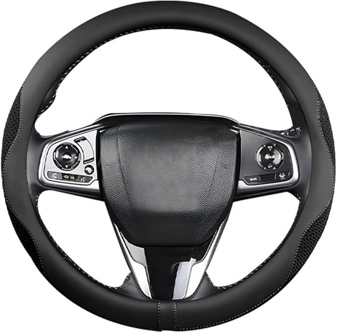 Car Steering Wheel Cover, Microfiber Breathable Ice Silk Leather Steering Wheel Cover Soft Anti-Slip Safety, 15inch Four Seas