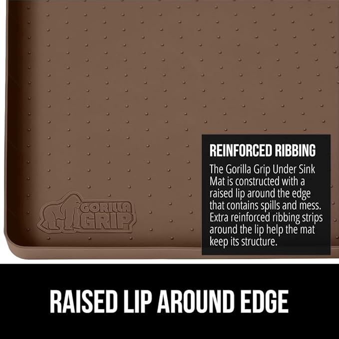 GORILLA GRIP Waterproof Silicone Under Sink Mat with Raised Lip for Kitchen and Bathroom, 34 x 22 in, Cabinet Shelf Liner Sta