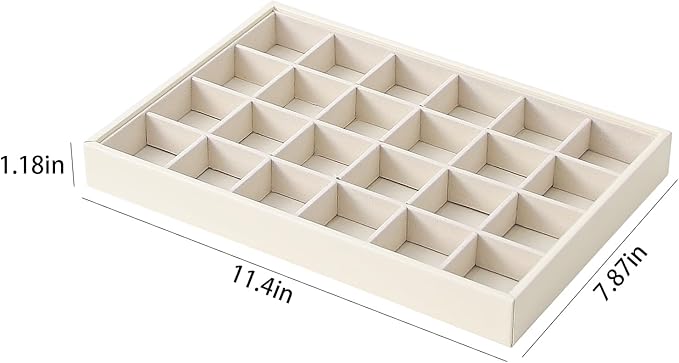 Stackable Jewelry Organizer Tray For Drawers,White Leather Small Earring Storage Tray,Bracelet And Necklace Display Box,Jewel