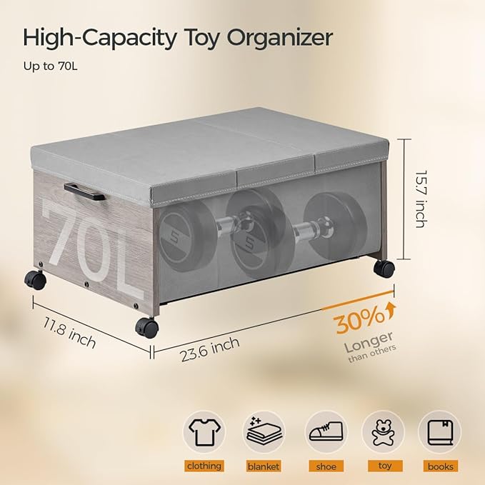 Under Bed Storage with Wheels,Under Bed Drawers Heavy Duty, 2 Packs, Wooden Under Bed Storage Containers Organizer, Metal Fra