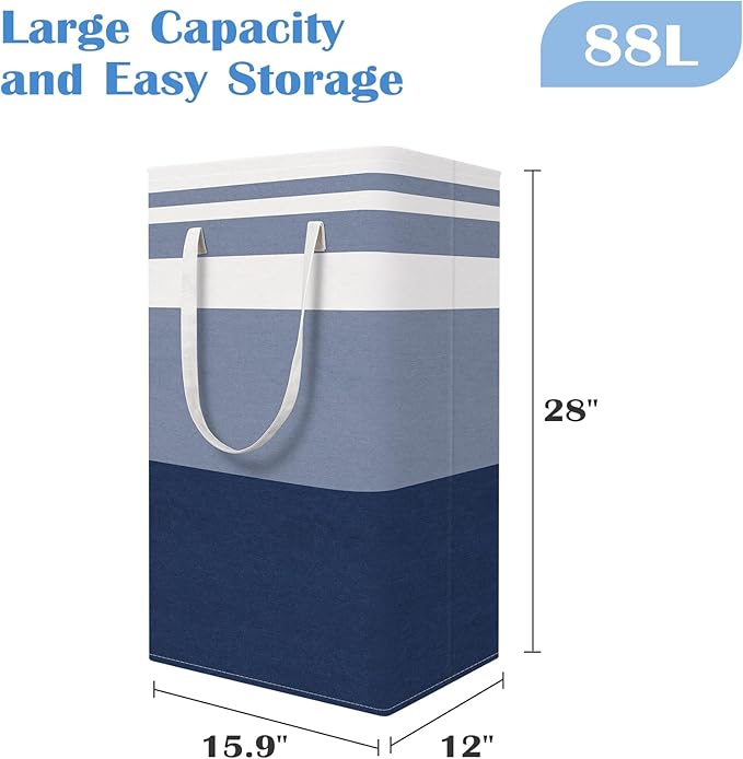 BlissTotes 3-Pack Laundry Basket, Freestanding＆Waterproof Laundry Hamper, Collapsible Tall Clothes Hamper with Easy Carry Han