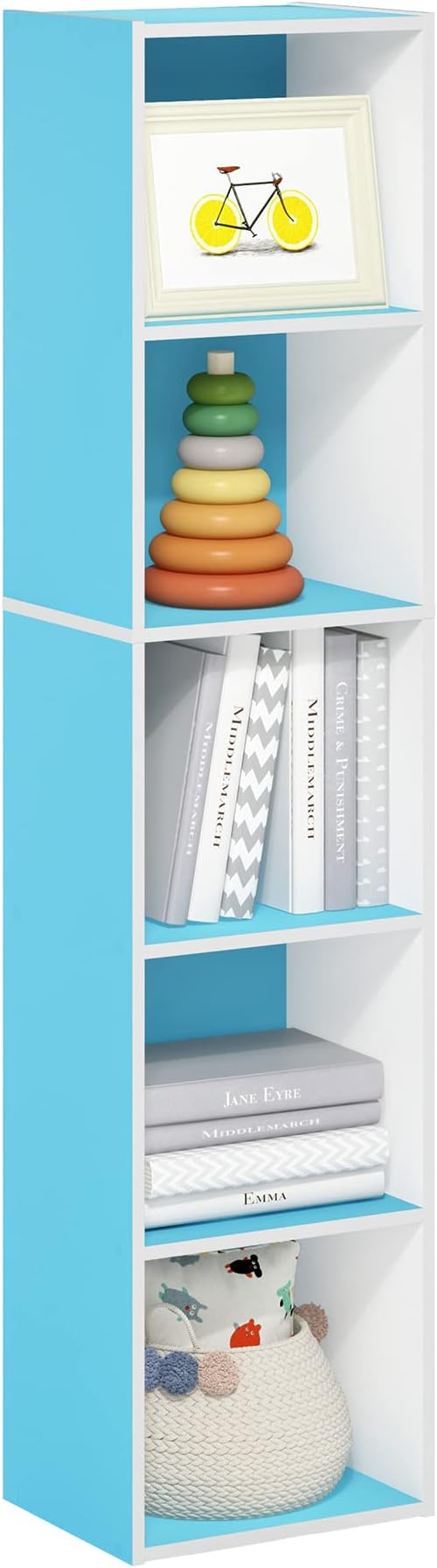 Furinno PASIR Book Shelf, 5-Tier Modern Bookshelf, Open Shelves Bookcase 9 x 12 x 52, Easy Assembly, for Living Room, Bedroom