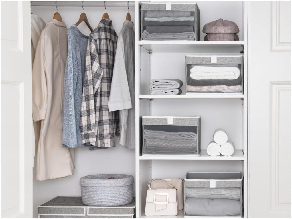 StorageWorks Closet Storage Bins, Large Storage Baskets with Clear Window and Handles, Foldable Fabric Organizer for Clothes,