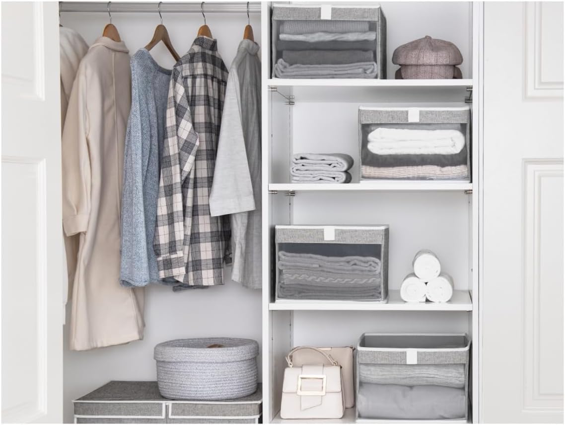 StorageWorks Closet Storage Bins, Large Storage Baskets with Clear Window and Handles, Foldable Fabric Organizer for Clothes,