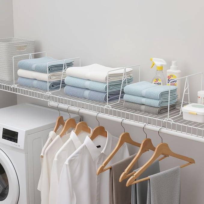 Wire Shelf Dividers - White Closet Organization & Storage Organizer - No Tool Shelf Divider for Wire Shelves - Metal Shelf Ac