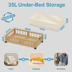 efluky 2-Pack Bamboo Under Bed Storage Containers with Wheels, Under Bed Clothes Storage Basket with Large Dust Bag, Rolling 