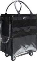 Reusable Grocery Bag with Wheels (Large, Black), Shopping Trolley with 8 Pockets and Zipper Cover Foldable Rolling Tote for Women, Kitchen, Travel, Carries Up to 66LBS