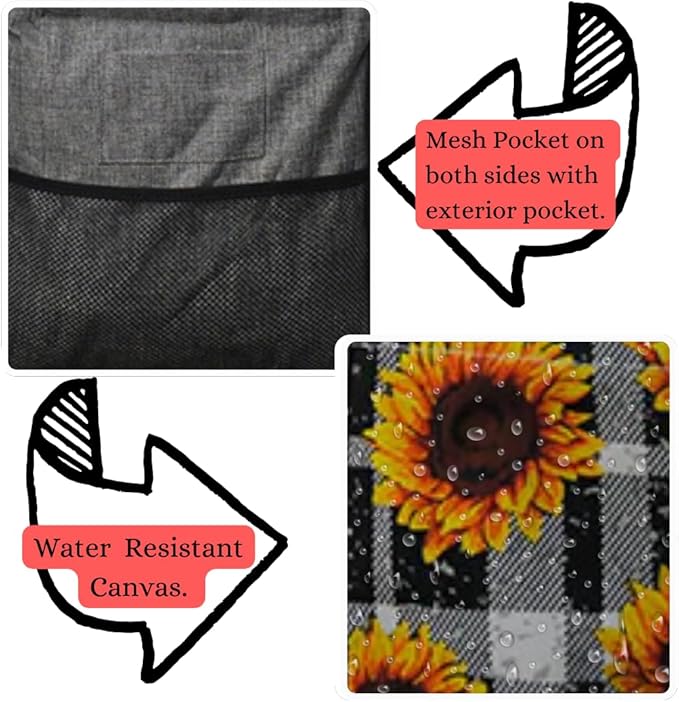 NGIL Extra Large Utility Tote Reusable Grocery Bag Oversized Collapsible for Groceries, Storage, Picnic, Beach (Plaid Sunflower-black)