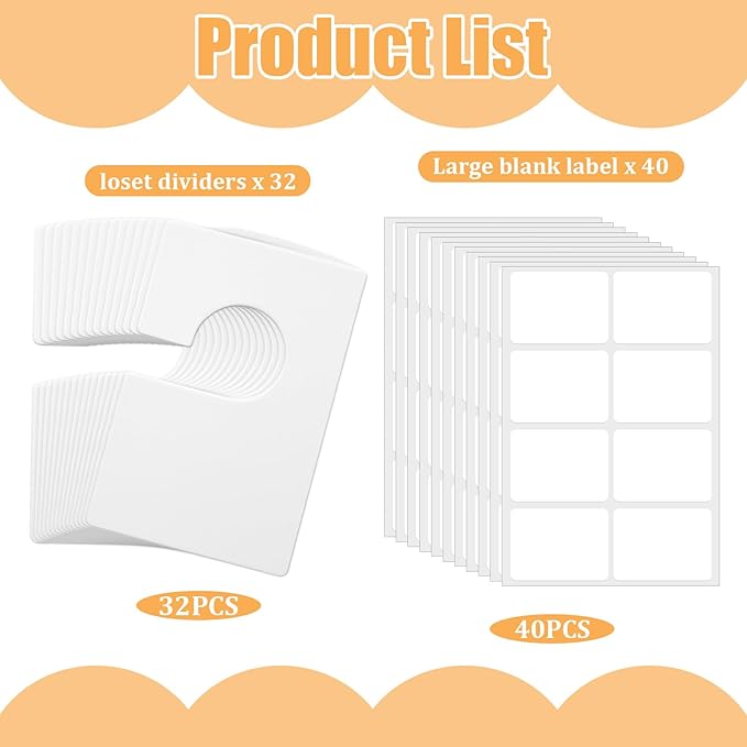 32 Pack Closet Dividers for Hanging Clothes Clothing Size Dividers,Size Markers for Clothing White Clothings Rack Reusable Cl