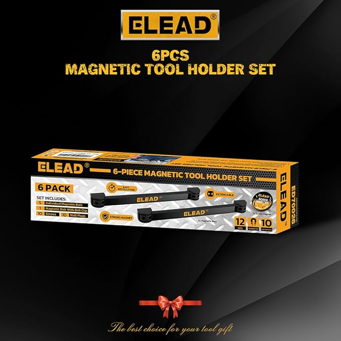 ELEAD 6-Piece 12" Magnetic Tool Holder Storage Organizer - Wall Mount Rack Garage Organization Power Magnet Hanger Workbench 