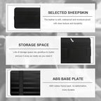 Car Sun Visor Organizer, Soft Leather Auto Sunshade Glasses Storage Bag with Multi-Pocket Net Zipper, Scratch-Resistant Vehicle Visor Pocket Eyeglasses Case Note Holder (Black)