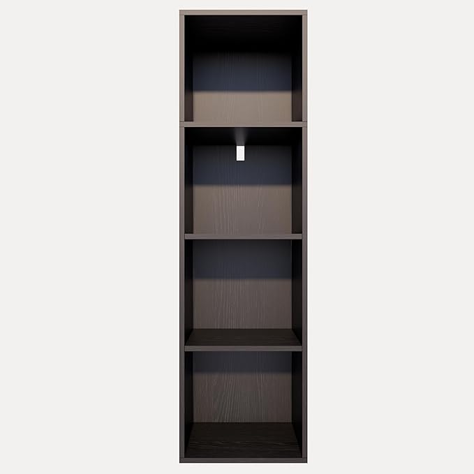 Book Shelf, 4-Tier Bookcase, Wooden Open Cube Storage Organize, 9.3 x 11.8 x 41.7 inches Bookshelf for Living Room, Bedroom, 