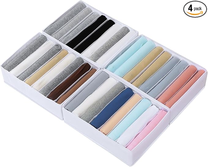 Qozary 4 Pack Drawer Organizers for Clothing, 8 Grids Foldable Closet Organizers and Storage Bins for Bedroom, Dresser Organi