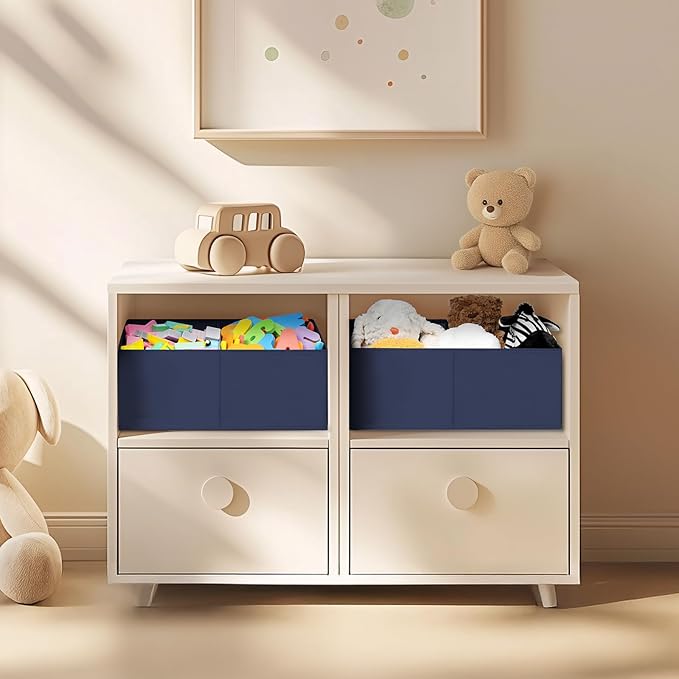 DIMJ Large Closet Shelf Organizer Bins 4 Packs with Handles and Divider, Fabric Trapezoid Storage Baskets, Foldable Clothes C