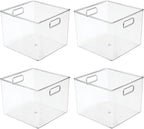 mDesign Plastic Modern Storage Organizer Bin Basket with Handles - 4 Pack - Clear