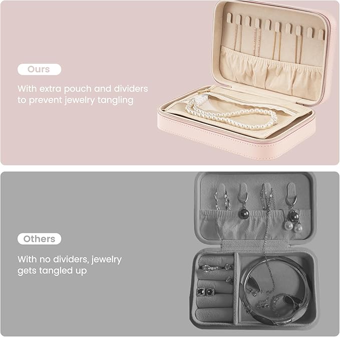 Lolalet Travel Jewelry Case for Women Girls, Travel Jewelry Organizer Box with Mirror & Clear Storage Bag, Small Portable Ear