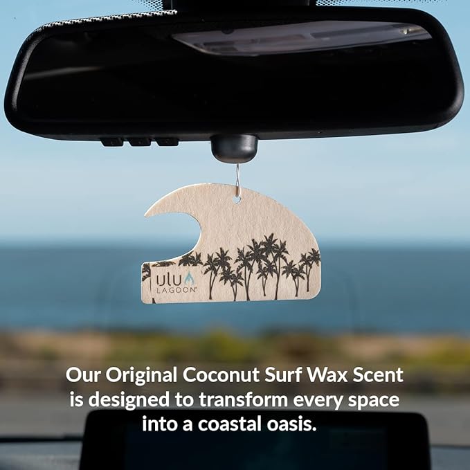 ulu Lagoon Hanging Car Air Freshener | Tropical Beach Coconut Surf Wax Scent Mini Wave | Long Lasting Car Freshener, Closet a