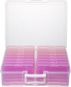 novelinks Transparent 4" x 6" Photo Cases and Clear Craft Keeper with Handle, 16 Inner Photo Organizers & Photo Storage Box, 