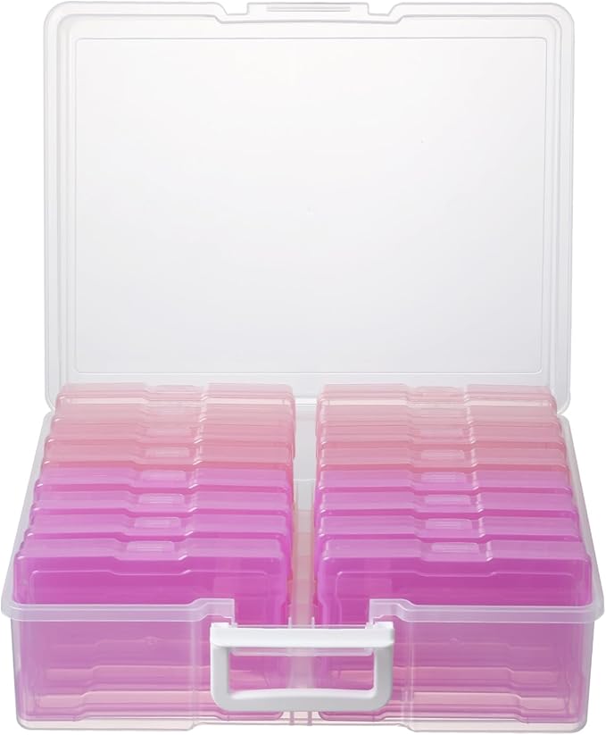 novelinks Transparent 4" x 6" Photo Cases and Clear Craft Keeper with Handle, 16 Inner Photo Organizers & Photo Storage Box, 